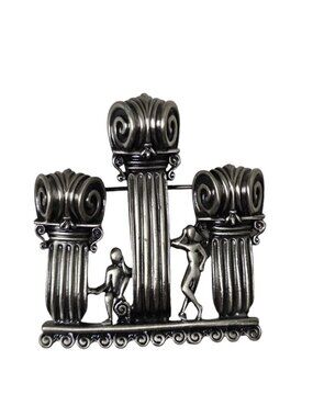 90s OAJC Columns pewter statement brooch